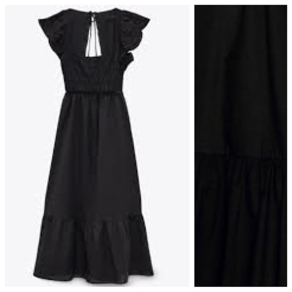 NWT. Zara Black Midi Dress with Perforated Embroideries. Size L. - Picture 8 of 13